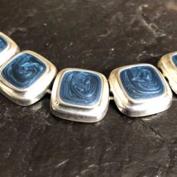 Vintage 1970’s Chunky Silver and Blue Necklace Adjustable 16”- 19” - Picture 2 of 7